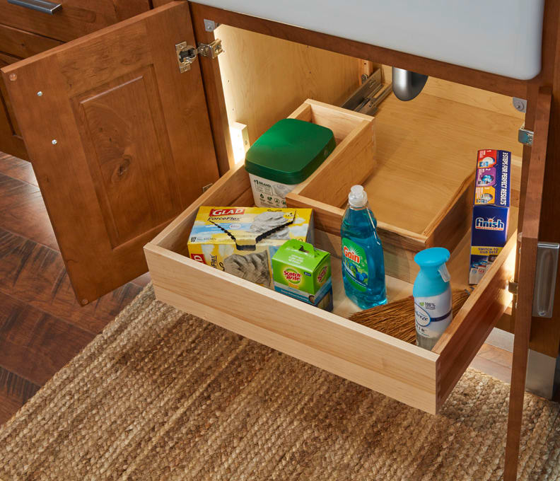 u shaped sliding shelf under sink