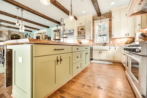 green cabinets in kitchen