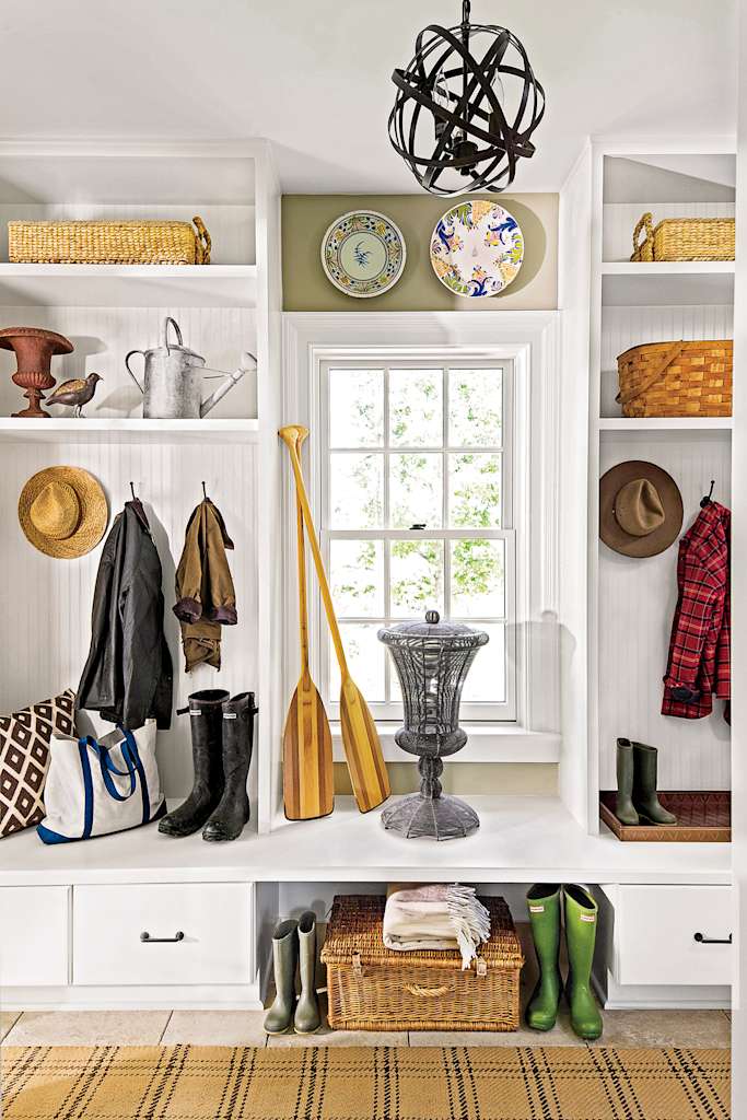white shaker mudroom cabinets open storage 