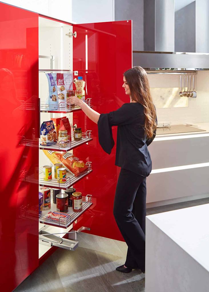 Full height pantry cabinet shelves pull-out