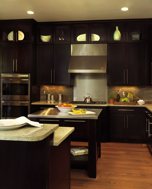 A Cherry Kitchen featuring Hanover cabinet doors in Espresso from Wellborn Cabinet, Inc.
