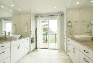 A Maple Bath featuring Milan cabinet doors in Unfinished from Wellborn Cabinet, Inc.