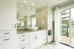 A Maple Bath featuring Milan cabinet doors in  from Wellborn Cabinet, Inc.