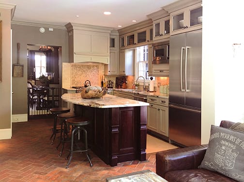 A Maple Kitchen featuring Melrose cabinet doors in Pebble Java from Wellborn Cabinet, Inc.