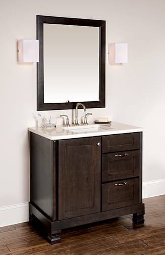 A Cherry Bath featuring Sandia cabinet doors in Shadow Charcoal from Wellborn Cabinet, Inc.