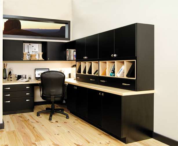 A Medium Density Fiberboard Office featuring Alto cabinet doors in Onyx from Wellborn Cabinet, Inc.