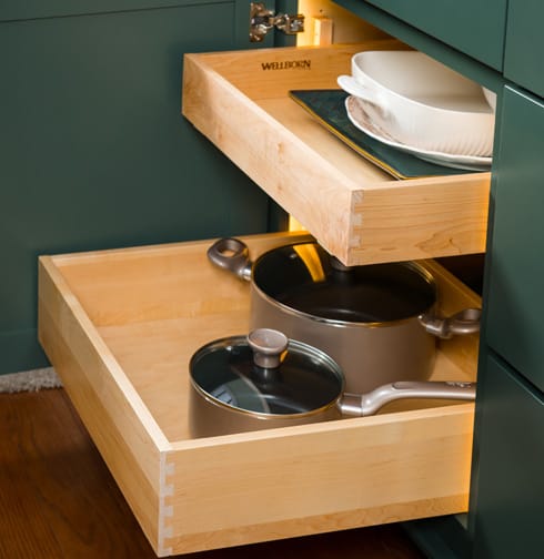 Organize your space with this Sliding Shelf from Wellborn Cabinet