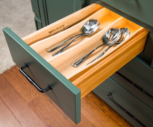 These ColorInspire cabinets for the 2020 Exhibit Booth home were provided by Wellborn Cabinet, Inc.