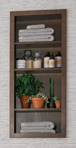 These Medium and Brown cabinets for the 2020 Photo Shoot home were provided by Wellborn Cabinet, Inc.