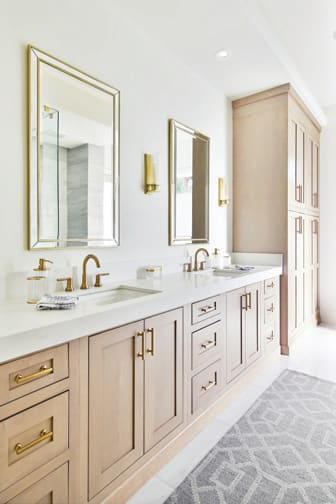 A Maple Bath featuring Hanover Inset cabinet doors in Shale from Wellborn Cabinet, Inc.