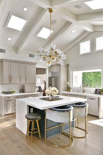 A Maple Kitchen featuring Hanover cabinet doors in Bleu and Dove from Wellborn Cabinet, Inc.