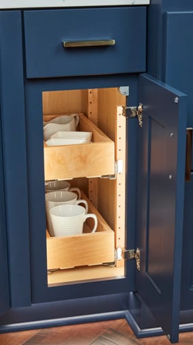 These Blue and Medium cabinets for the 2021 Exhibit Booth home were provided by Wellborn Cabinet, Inc.