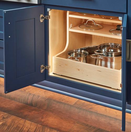 These Blue and Medium cabinets for the 2021 Exhibit Booth home were provided by Wellborn Cabinet, Inc.