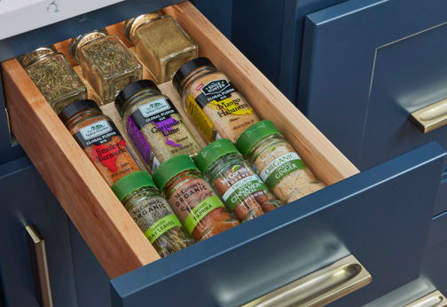 These Blue and Medium cabinets for the 2021 Exhibit Booth home were provided by Wellborn Cabinet, Inc.