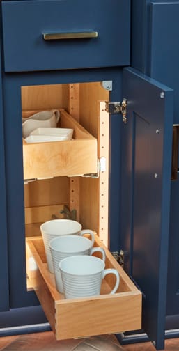 These Blue and Medium cabinets for the 2021 Exhibit Booth home were provided by Wellborn Cabinet, Inc.