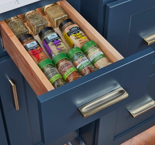 These Blue and Medium cabinets for the 2021 Exhibit Booth home were provided by Wellborn Cabinet, Inc.