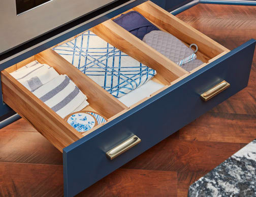 These Blue and Medium cabinets for the 2021 Exhibit Booth home were provided by Wellborn Cabinet, Inc.
