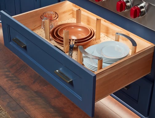 These Blue and Medium cabinets for the 2021 Exhibit Booth home were provided by Wellborn Cabinet, Inc.