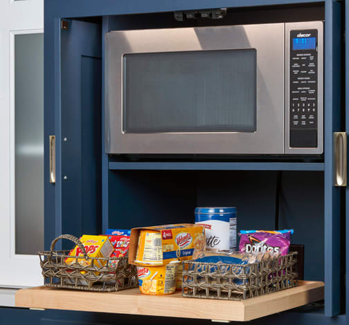 These Blue and Medium cabinets for the 2021 Exhibit Booth home were provided by Wellborn Cabinet, Inc.