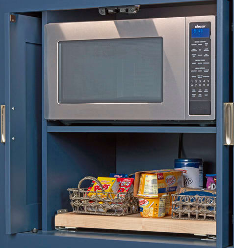 These Blue and Medium cabinets for the 2021 Exhibit Booth home were provided by Wellborn Cabinet, Inc.