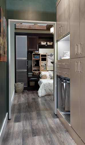 These Gray and Medium cabinets for the 2014 and 2015 Exhibit Booth home were provided by Wellborn Cabinet, Inc.