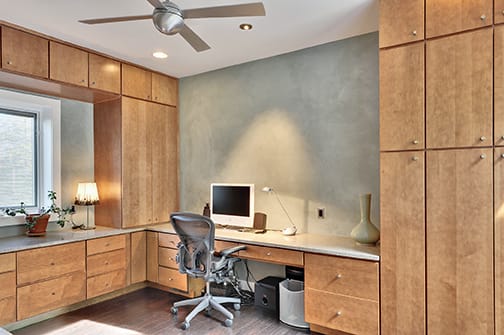 A Maple Office featuring Milan cabinet doors in Light from Wellborn Cabinet, Inc.