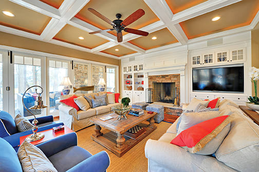 A Maple Living Room featuring Sonoma cabinet doors in Glacier from Wellborn Cabinet, Inc.