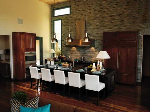 A Cherry Kitchen featuring Hanover Inset cabinet doors in Caramel Java from Wellborn Cabinet, Inc.