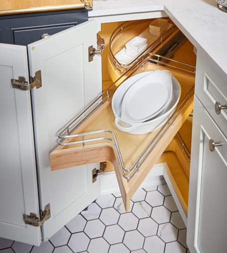 These Beige, Light, and White cabinets for the 2020 and 2019 Exhibit Booth home were provided by Wellborn Cabinet, Inc.