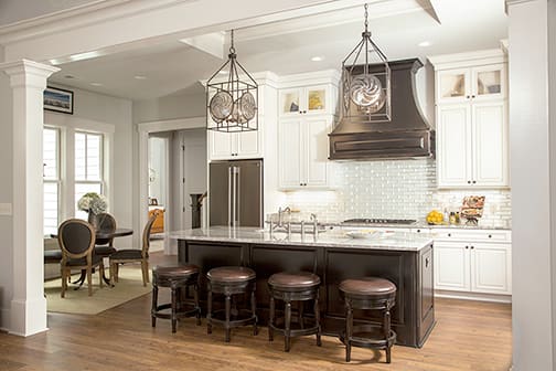 A Medium Density Fiberboard Kitchen featuring Belmont cabinet doors in Glacier Java from Wellborn Cabinet, Inc.