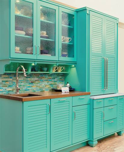 These ColorInspire cabinets for the 2015 and 2014 Exhibit Booth home were provided by Wellborn Cabinet, Inc.