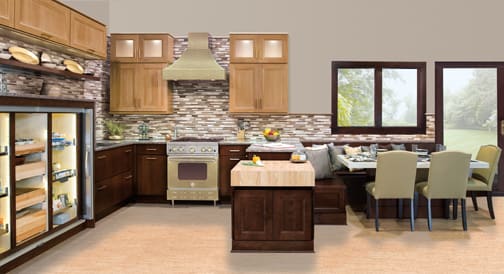 A Cherry Kitchen featuring Chelsea and Milan cabinet doors in Natural Slate and Sable Charcoal from Wellborn Cabinet, Inc.