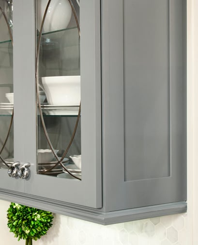 These Gray and Medium cabinets for the 2014 and 2013 Exhibit Booth home were provided by Wellborn Cabinet, Inc.