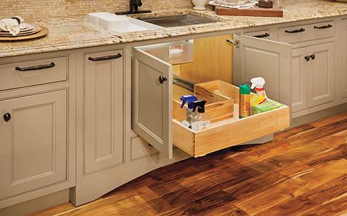 These Brown and Light cabinets for the 2013 and 2014 Exhibit Booth home were provided by Wellborn Cabinet, Inc.