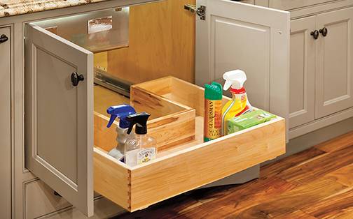 These Brown and Light cabinets for the 2013 and 2014 Exhibit Booth home were provided by Wellborn Cabinet, Inc.