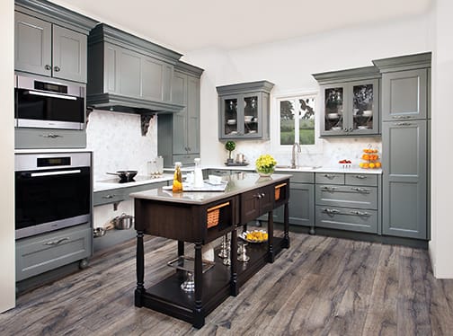 A Maple Kitchen featuring Messina cabinet doors in Willow from Wellborn Cabinet, Inc.