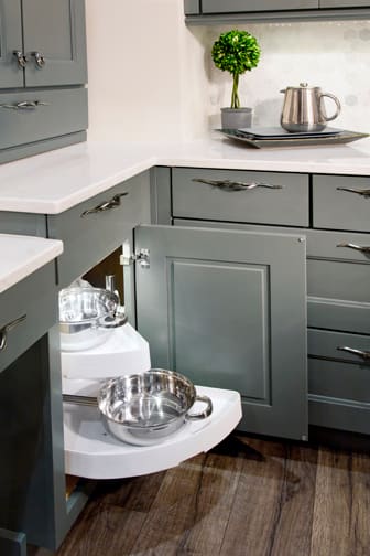 These Gray and Medium cabinets for the 2014 and 2013 Exhibit Booth home were provided by Wellborn Cabinet, Inc.