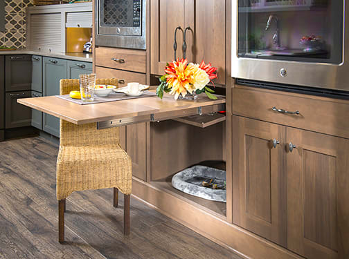 These Gray and Medium cabinets for the 2016 and 2015 Exhibit Booth home were provided by Wellborn Cabinet, Inc.