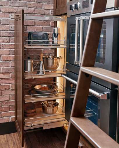 These Brown and Dark cabinets for the 2020 and 2019 Exhibit Booth home were provided by Wellborn Cabinet, Inc.