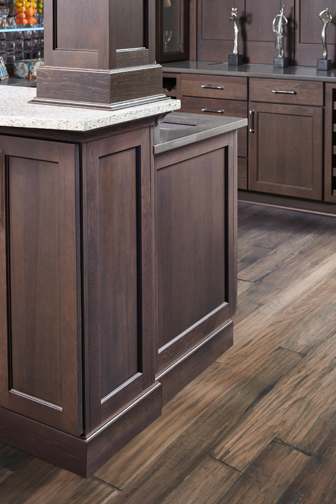 These Gray and Dark cabinets for the 2020 and 2019 Exhibit Booth home were provided by Wellborn Cabinet, Inc.