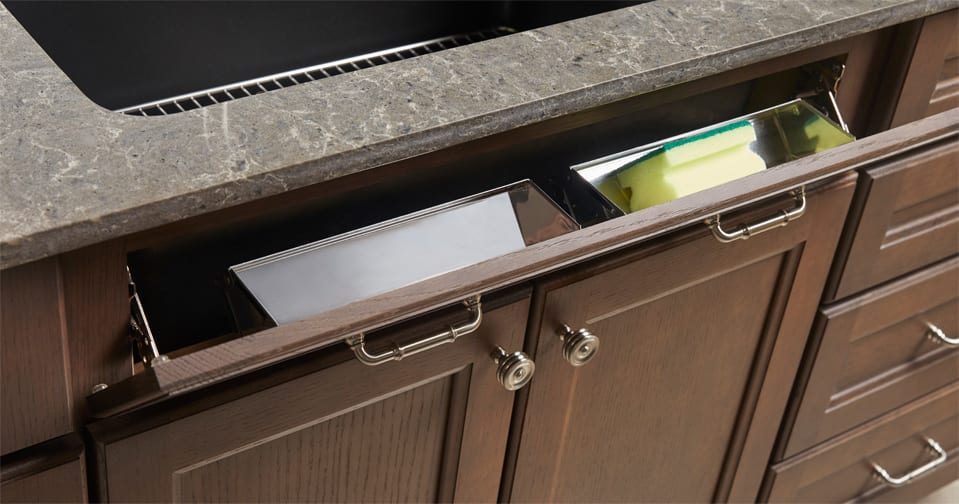 These Medium and Gray cabinets for the 2019 Exhibit Booth home were provided by Wellborn Cabinet, Inc.
