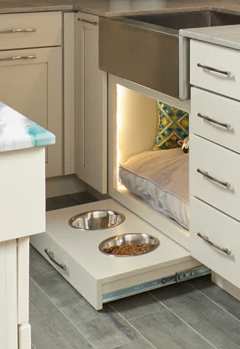 These Beige and Light cabinets for the 2020 and 2019 Exhibit Booth home were provided by Wellborn Cabinet, Inc.