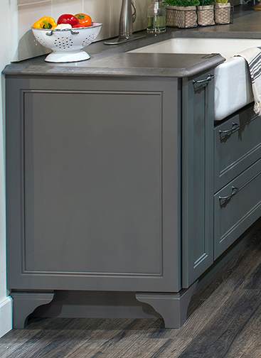 These Gray and Medium cabinets for the 2016 and 2015 Exhibit Booth home were provided by Wellborn Cabinet, Inc.