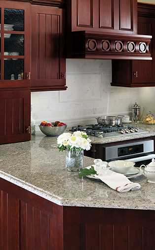 A Cherry Kitchen featuring New Haven cabinet doors in Autumn Spice from Wellborn Cabinet, Inc.