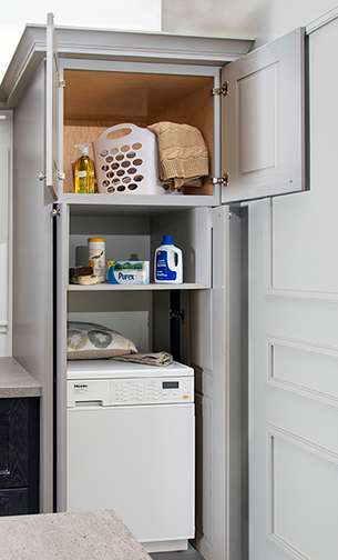 These Gray and Medium cabinets for the 2018, 2017, and 2016 Exhibit Booth home were provided by Wellborn Cabinet, Inc.
