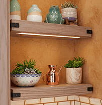 P642 Brown Wood Floating Shelves Strip Light
