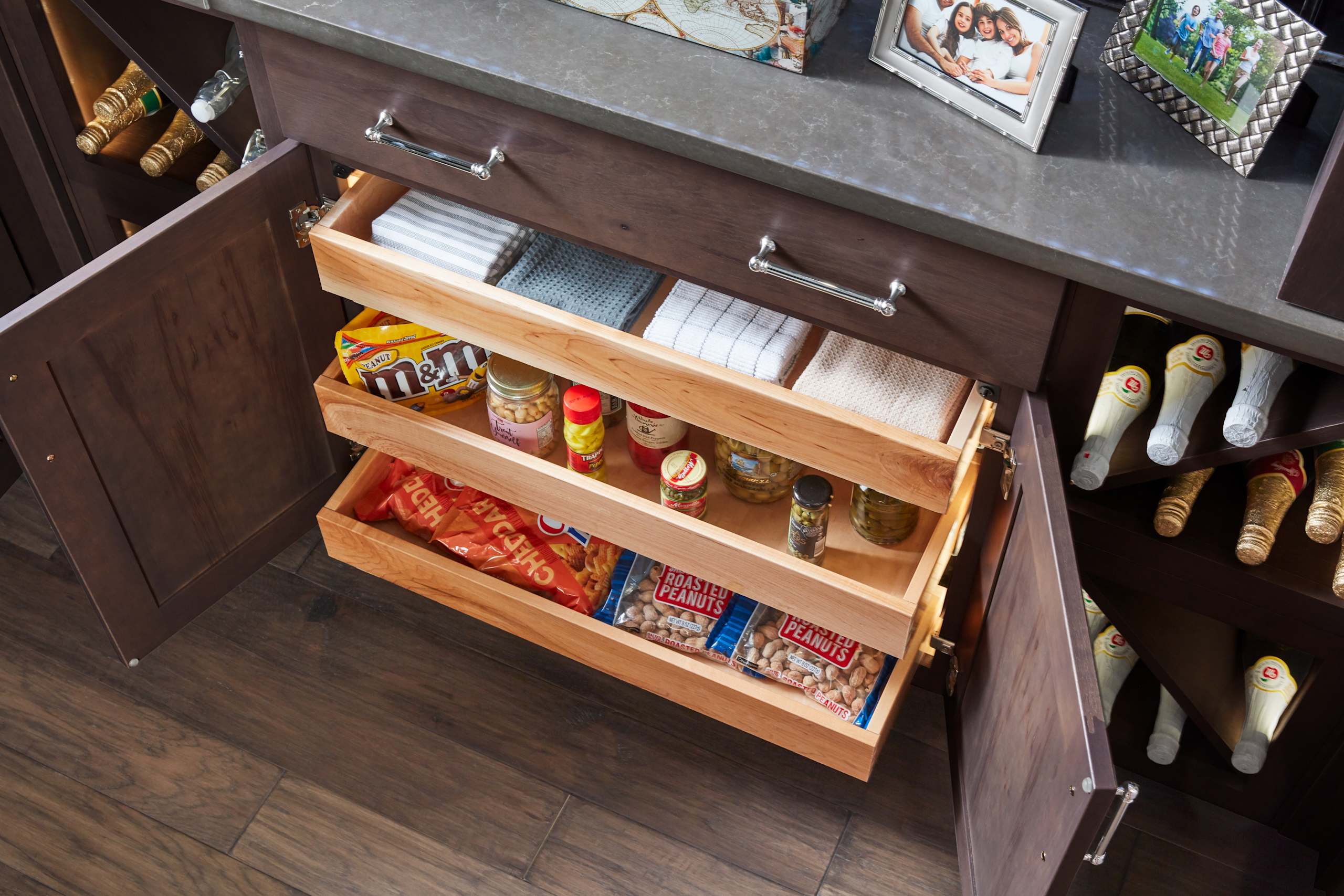 sliding shelves within kitchen cabinetry