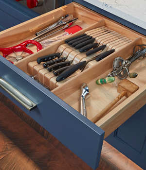 These Blue and Medium cabinets for the 2021 Exhibit Booth home were provided by Wellborn Cabinet, Inc.