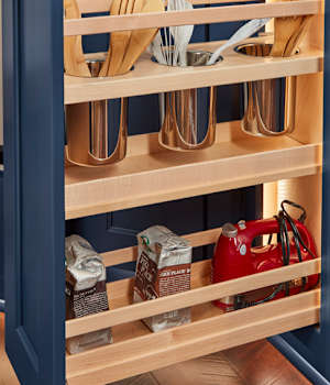 These Medium and Blue cabinets for the 2021 Exhibit Booth home were provided by Wellborn Cabinet, Inc.