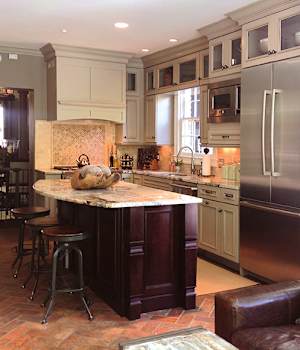 A Maple Kitchen featuring Melrose cabinet doors in Pebble Java from Wellborn Cabinet, Inc.